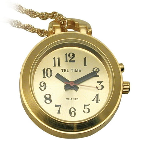1 Pendant Dog Tag - Tel-Time Talking Pendant Ladies Watch - Gold-Tone w-Chain - 1 Button