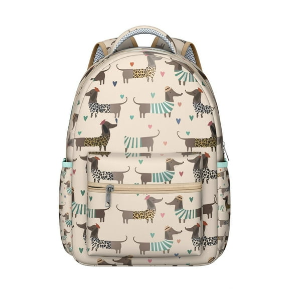 Artistic Dog Print Backpack with Watercolor Dog Artwork, Featuring Paw Prints and Bones, Suitable for School and Travel