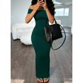 thumbnail image 4 of Womens Dark Green Off-Shoulder Short Sleeve Fitted Bodycon Long Dress, 4 of 5