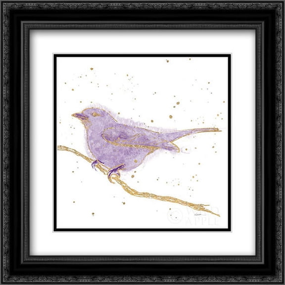 Gilded Bird I Lavender 2x Matted 20x20 Black Ornate Framed Art Print by Novak, Shirley