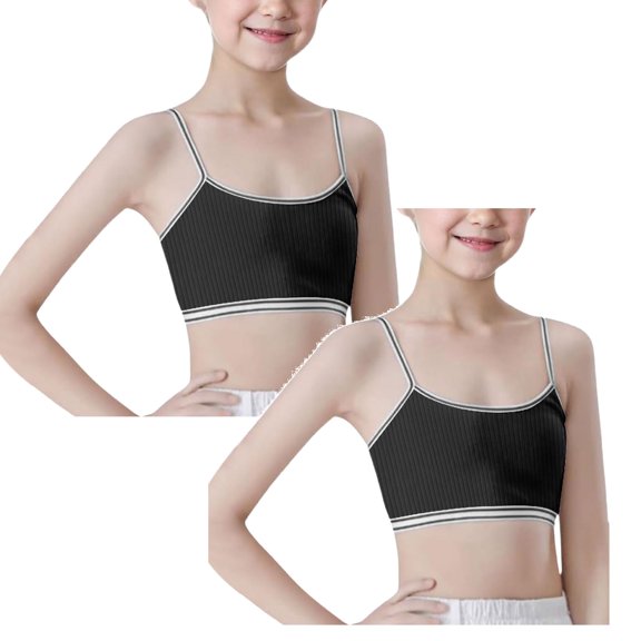 MDUKONU Training Bras for Girls Seamless Cami Bralettes Sports Striped Vest, Size 9-14, 2 Pack