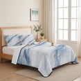 thumbnail image 5 of Twin Quilt Set 68''x86'', Blue Grey Marble Lightweight Summer Bedspread Coverlet Set with 2 Pillow Shams, Vintage Abstract Modern Art Crack Breathable All Season Quilt Bedding for Dorm/Bedroom, 5 of 9