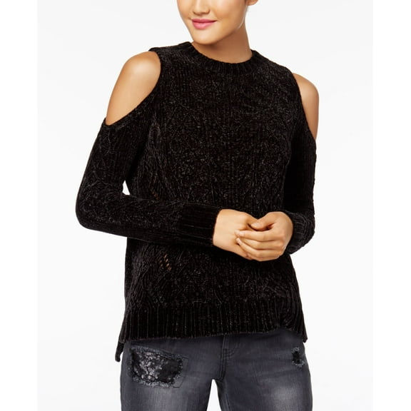 XOXO Juniors Pointelle Cold Shoulder Sweater Black L
