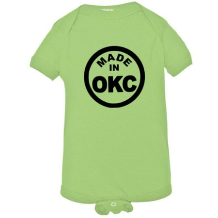 

PleaseMeTees™ Baby From Born Made In Oklahoma City OK Logo Label Onsie