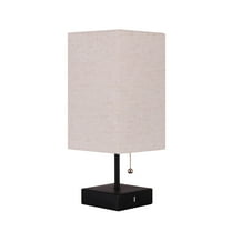 Mainstays Modern Matte Black Table Lamp with Beige Fabric Shade and Dual USB Ports