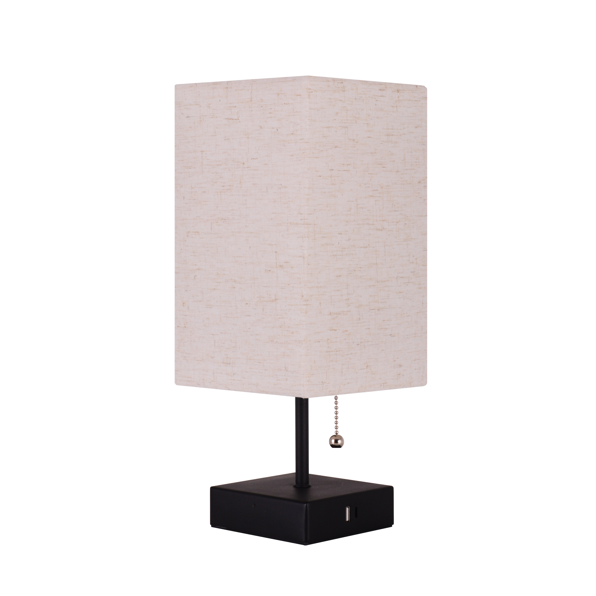 Mainstays Modern Table Lamp with Beige Fabric Shade, Dual USB Charging Ports, Bedside Desk Lamp for Bedroom & Living Room