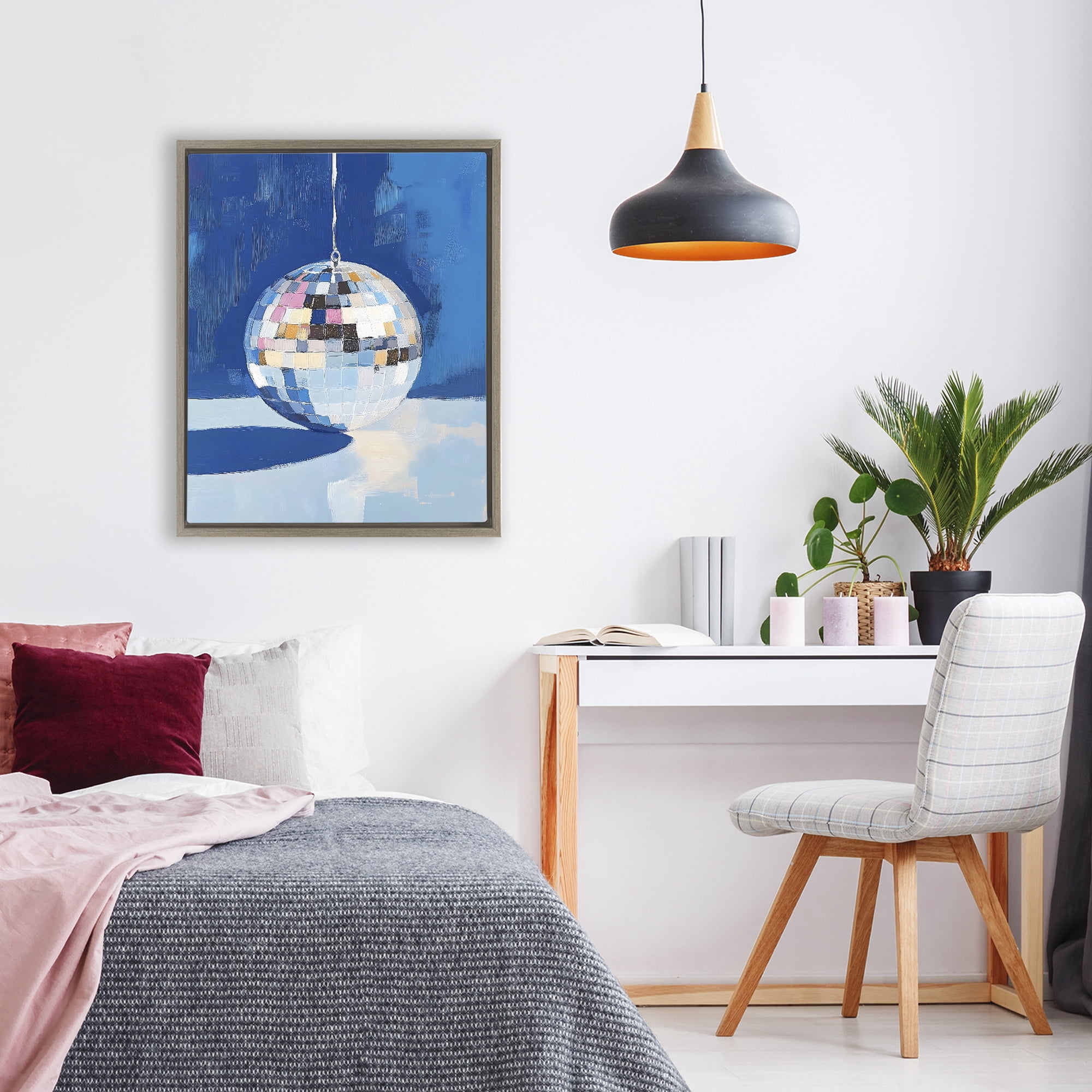 Stupell Industries Silver Dance Disco Ball Brown Framed Floater Canvas Wall Art, design by The Prints Vibe