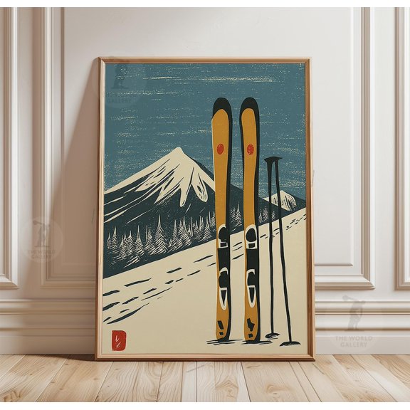 Ski Mountain Vintage Winter Sports Snow Landscape Alpine, Unframed Canvas