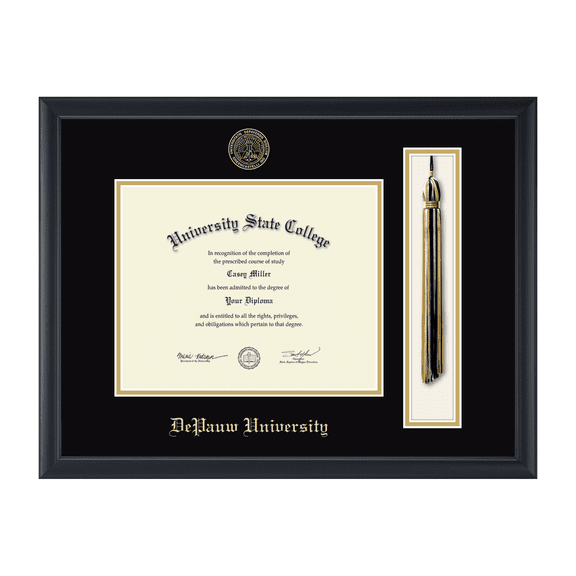 Framerly - Depauw Tassel Diploma Frame with Black and Gold Mat
