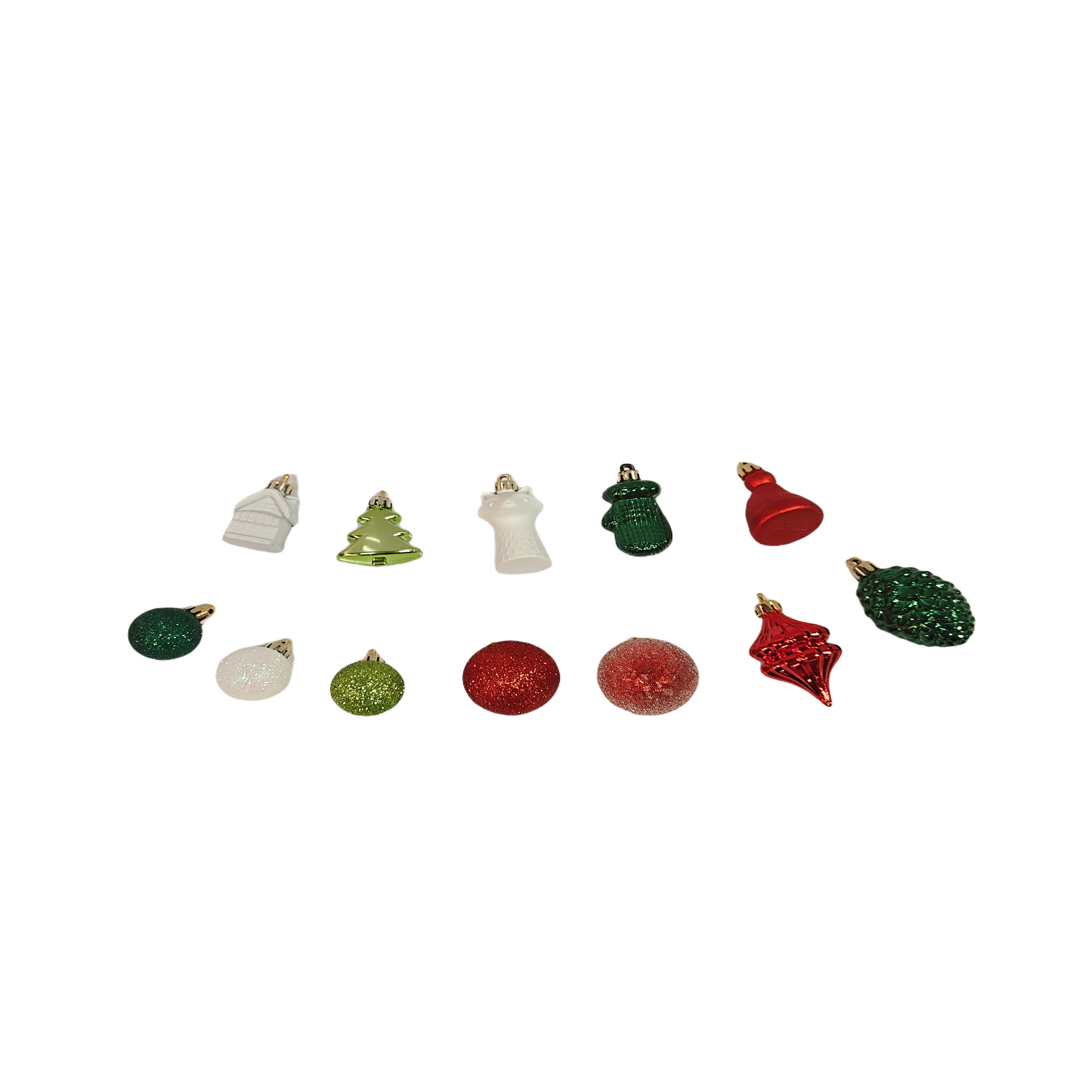 Holiday Time Shatterproof Christmas Mini Ornaments, Red/Emerald/Light Green/White, 20 Count
