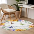 thumbnail image 4 of Round Rug 3.3Ft Washable Non-Slip, Spring Flowers Circle Area Rugs for Living Room Bedroom, Watercolor Sunflowers Daisy Butterflies Wood Indoor Floor Mats Carpet Runner for Home Decor Aesthetic, 4 of 8
