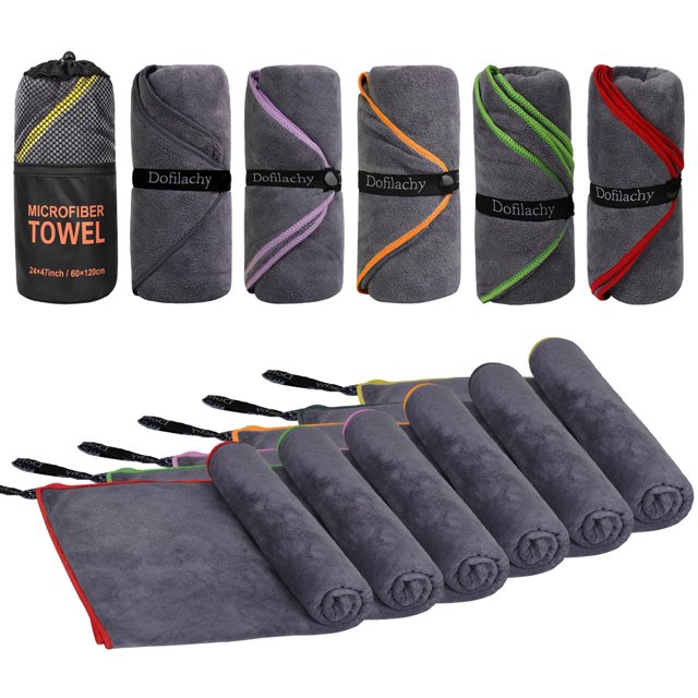 Pack de 6 toallas de microfibra para acampar Dofilachy, 60 x 120 cm