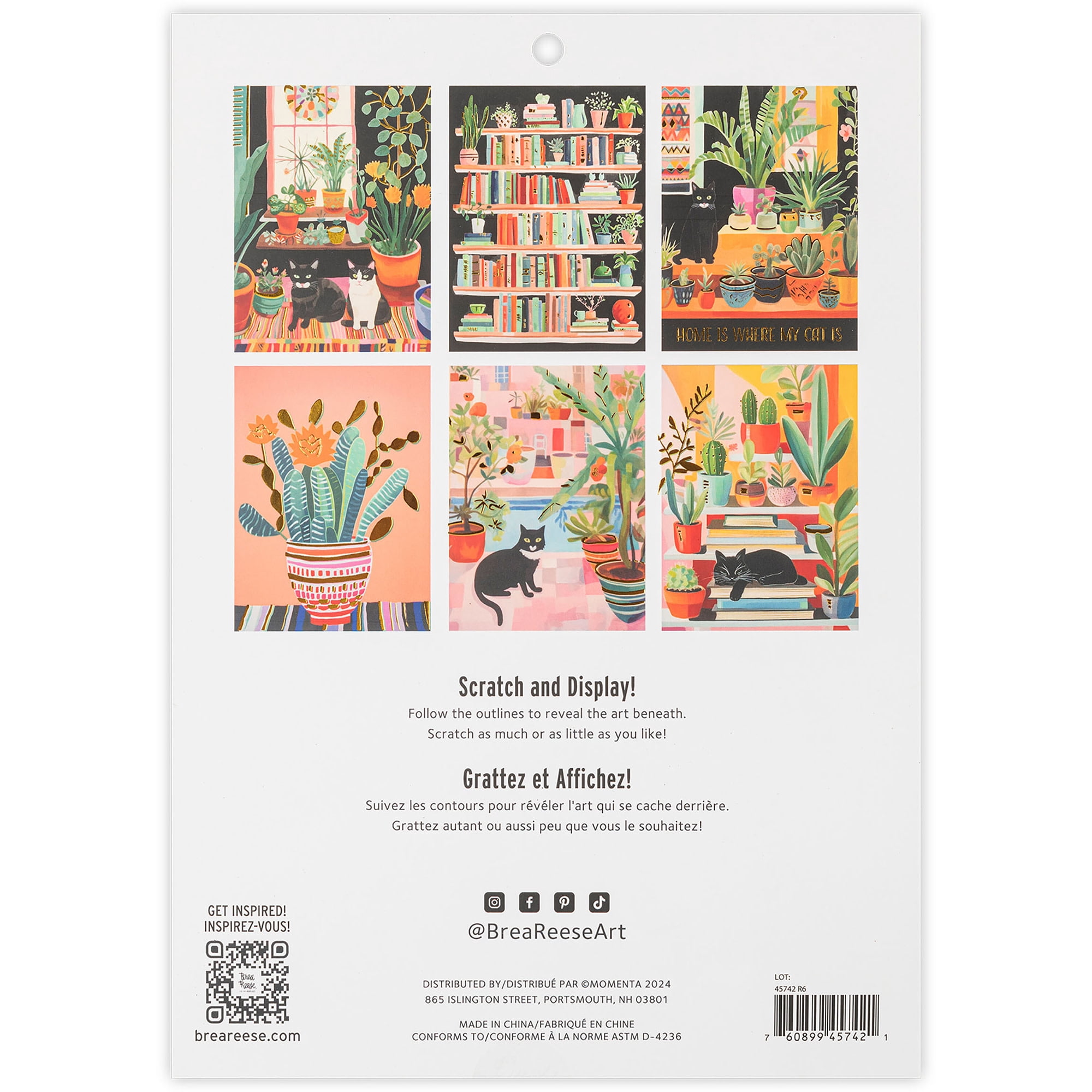Brea Reese: Scratch Art Paper Pad - Cozy Cats - 6 Designs, Guided Art, Metallic Accents, Dual-Tip Stylus & Brush, 9x12" Pages, Adult Craft