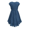 thumbnail image 4 of Uuszgmr Girl Dress Cute Little Vintage Solid Color Short Sleeve Ruffles Swing Retro Rockabilly Party Dresses Clothes Blue,Size:8-9 Years, 4 of 4