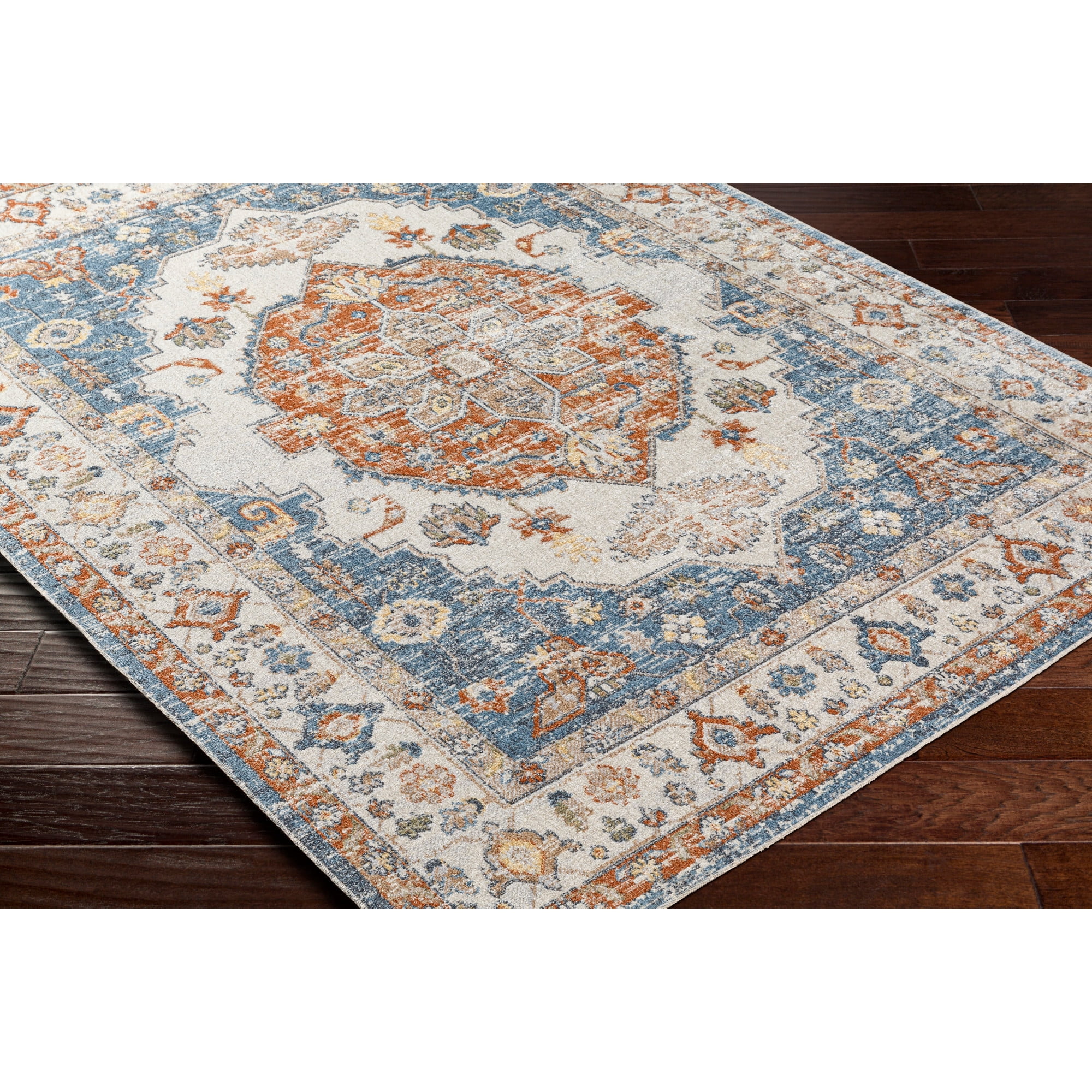 Artistic Weavers  Sky Blue/Brown 7' x 9'  Machine Washable Rectangle Area Rug