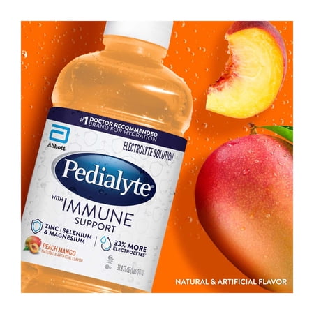 PEDIALYTE WITH IMMUNE SUPPORT ELECTROLYTE SOLUTION, PEACH MANGO, 1 LITER