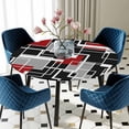 thumbnail image 5 of Elastic Fitted Round Tablecloth, Red Black Geometric Waterproof Stretch Table Cover for 45"-54" Tables, Modern Color Block Abstract Washable Outdoor Tablecloths for Patio, Picnic, Camping, 5 of 9