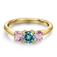 thumbnail image 3 of Gem Stone King 18K Yellow Gold Plated Silver Blue Moissanite and Pink Lab Grown Diamond Engagement Ring for Women | 1.00 Cttw | Round 5MM | Gemstone Birthstone | Size 8, 3 of 6