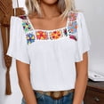 thumbnail image 6 of Uootdi Womens Tops Square Neck Vintage Embroidered Short Sleeve Shirts Flared Sleeve Relaxed Fit Trendy Casual Vacation Outfits Gift, 6 of 9