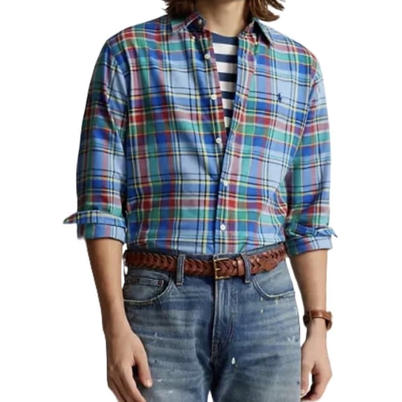 $125 Polo Ralph Lauren Men's Classic-Fit Plaid Oxford Shirt, Blue-Red, XXL