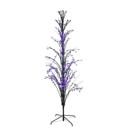 4' Purple LED Lighted Halloween Cascade Twig Tree Outdoor Decoration