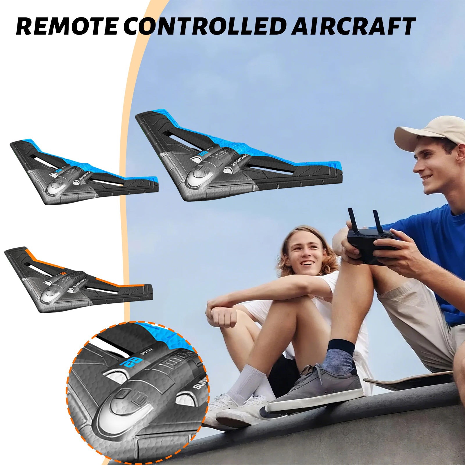 Remote Control Foam Glider Plane, RC Aircraft Toy with LED Light Stabilization, Anti-Fall Drone for Outdoor Flying - Orange (Battery Not Included)