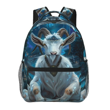Ratiio Forest Meditating Goat Print Eco-Friendly Casual Backpack, Water-Resistant Polyester Canvas Daypack with Smooth Zippers, Comfortable & Durable Travel Bag with Laptop Compartment