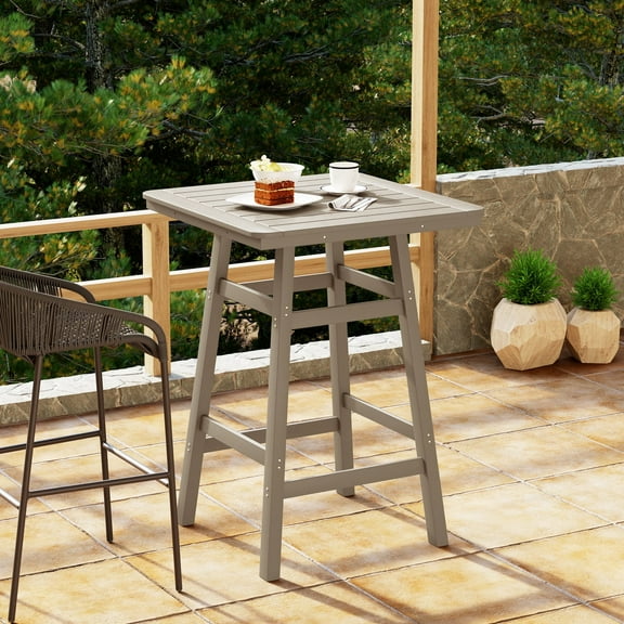 WestinTrends Outdoor 42" Height HDPE Patio Square Bar Table, Weathered Wood