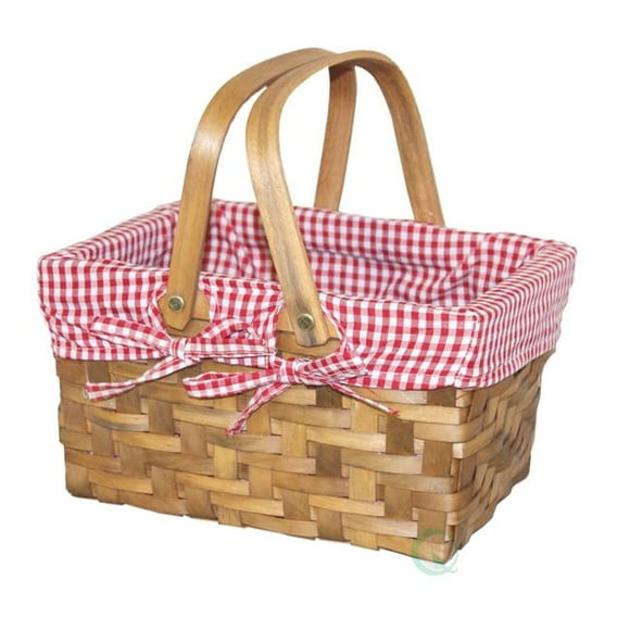 5.5 x 10.2 x 7.7 in.  Rectangular Basket Lined with Gingham Lining&#44; Brown - Small