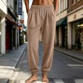 thumbnail image 2 of Bibifish Womens Waffle Knit Jogger Pants High Waisted Drawstring Elastic Waist Ribbed Ankle Cuffs Lounging Pants With Pockets, 2 of 4