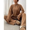 thumbnail image 1 of Combinaisons Décontractées en Tricot Côtelé Col Rond Épaules Tombantes Manches Longues Pantalon Droit, 1 of 7