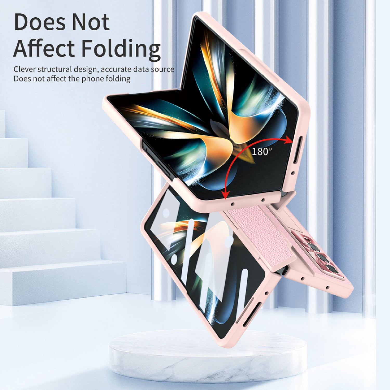 TECH CIRCLE Galaxy Z Fold 3 Case, Ultra-Thin Luxury PU Leather Hard PC Kickstand Anti-Scratch Shockproof Hinge Protection Case Support Wireless Charging for Samsung Galaxy Z Fold 3 5G, Pink