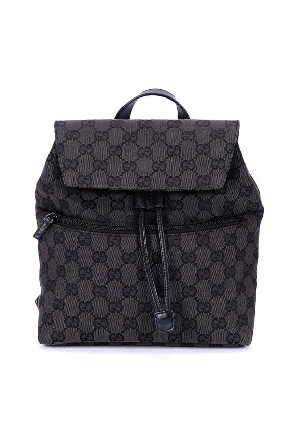 Pre-Owned Gucci Black Front Zip Pocket Flap Backpack Small Backpack Monogram Canvas