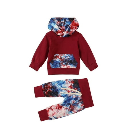 

GWAABD Baby Boy Clothes Baby Boys Girls Tie-Dye Hooded Sweatshirt Pants Outfits Set