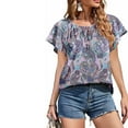 thumbnail image 5 of Aoochasliy Blouses for Women Clearance Women Summer Casual Boho Floral Printed V-Neck Chiffon Tops Drawstring Short Sleeve Blouses Shirt, 5 of 9
