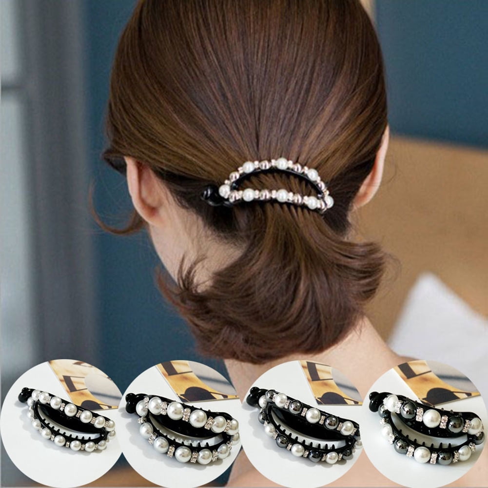Korean Full Crystal Pearl Bow Hairpin Bling Rhinestones Hair Clip For Women  Girls Sweet Party Hair Barrette For Hair Accessories AliExpress Apparel  Accessories | Women Hollow Geometric Oval Rhinestone Faux Pearl Hairpin