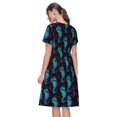 thumbnail image 2 of Bixox Robe d'Été à Manches Courtes pour Femmes Robe Ample Longueur Genou avec Poches-Bleu Hippocampe, 2 of 7