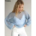 thumbnail image 2 of RWJDXD Pull Tricoté pour Femmes, Manches Lanterne, Ample, Smock, 2 of 7