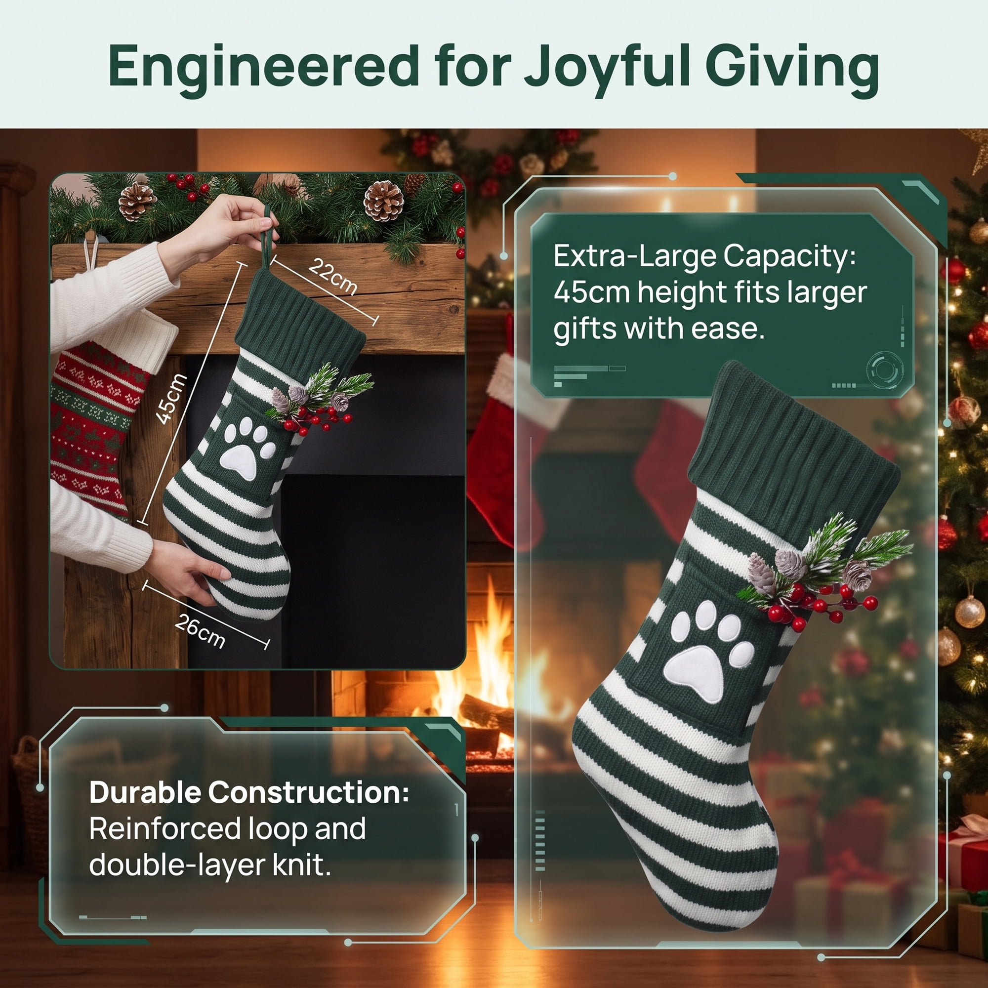 Unique Bargains Festive Christmas Stockings Luxury Cozy Lounge Accents Green 18"