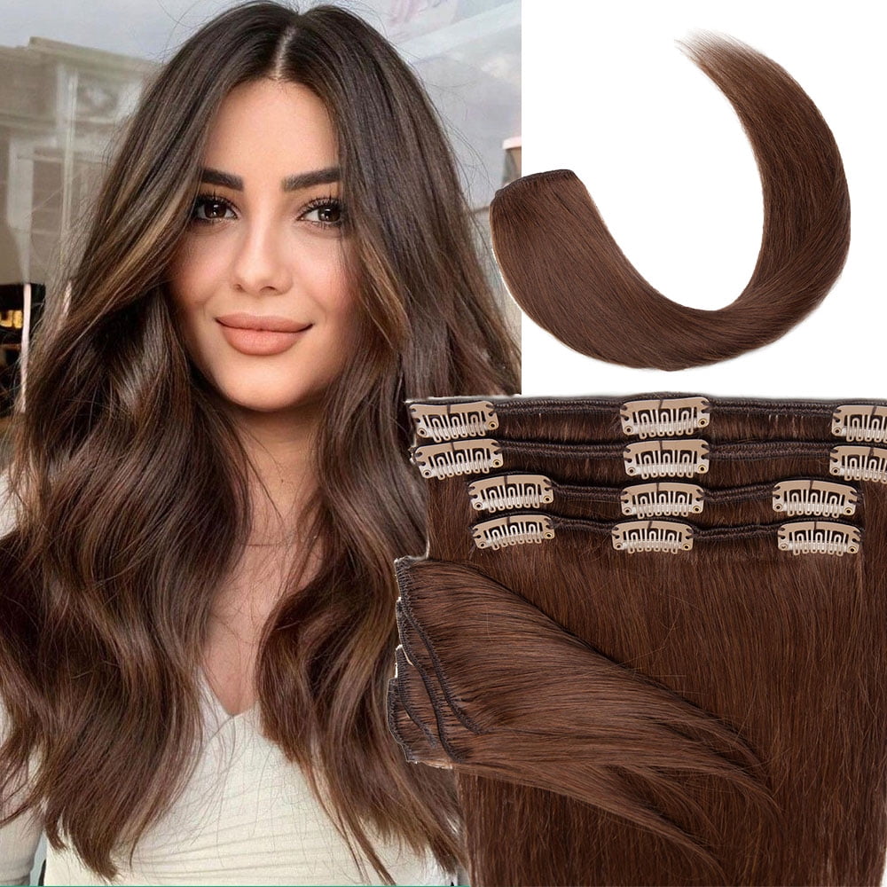 SEGO Human Hair Clip In 100% Remy Human Hair Extensions 8PCS 18 Clips Virgin Human Hair Natural Smooth Full Head