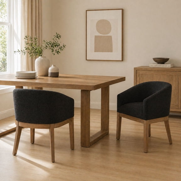 GOMYHOME Set of 2 Barrel Dining Chairs, Upholstered Linen Accent Chairs with Arms, Solid Wood Frame, Modern Design