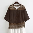 thumbnail image 5 of Jiueut Boho Tribal Print Womens Blouses Linen-Look Button Down Womens Tops Casual 3/4 Sleeve Outfits, 5 of 7