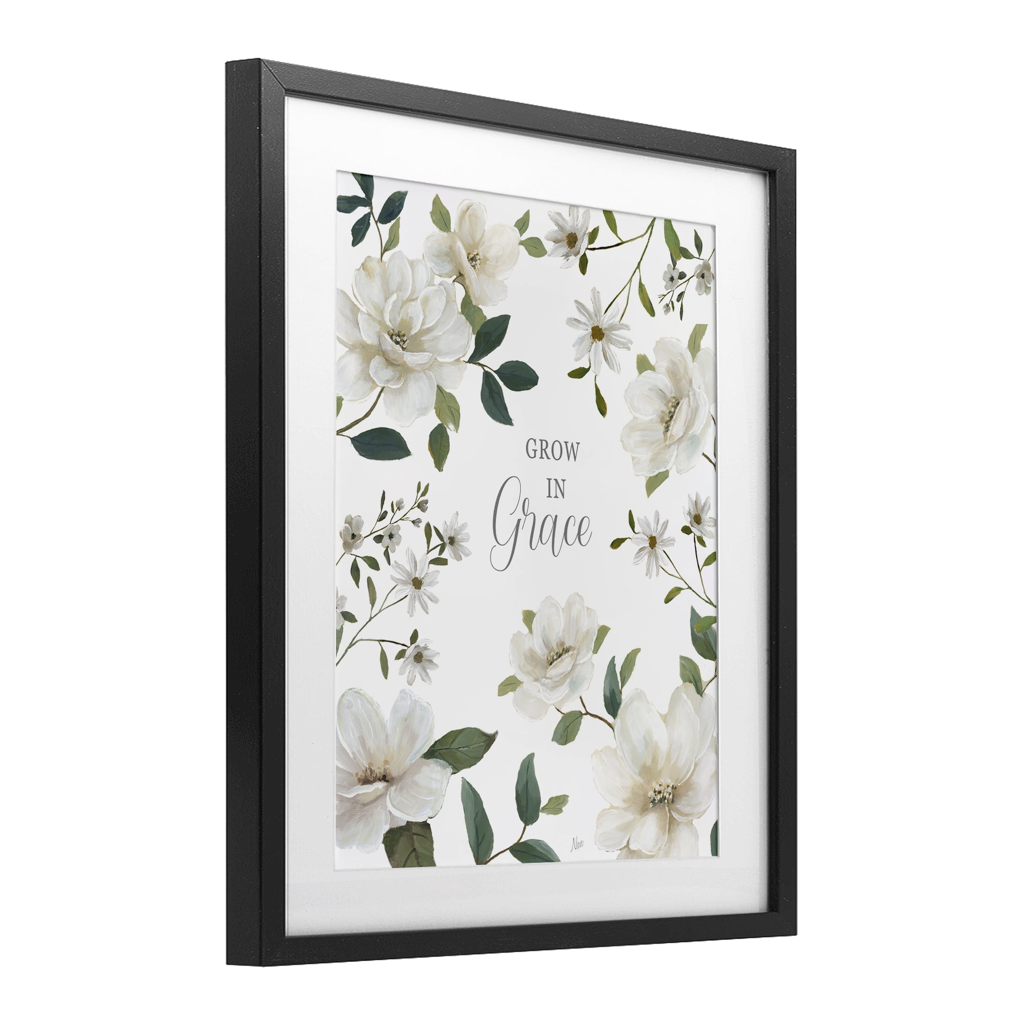 Stupell Industries Floral Grow In Grace Black Framed Print Under Glass, design by Nan