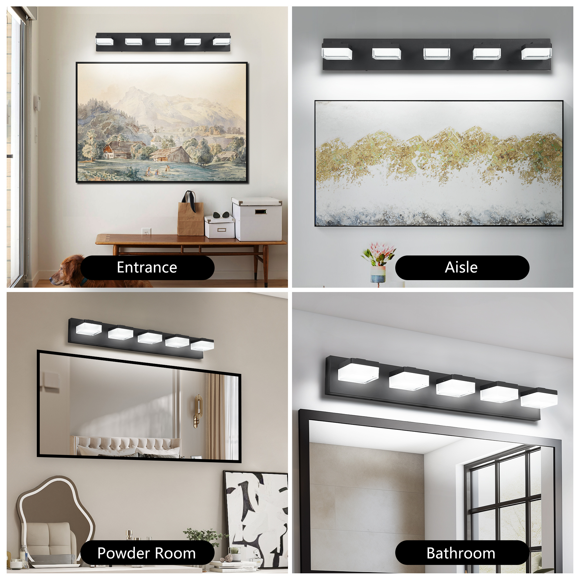 5 Light LED Modern Bathroom Lighting Fixtures Over Mirror 31.5in Dimmable Bathroom Vanity Light Fixture Matte Black