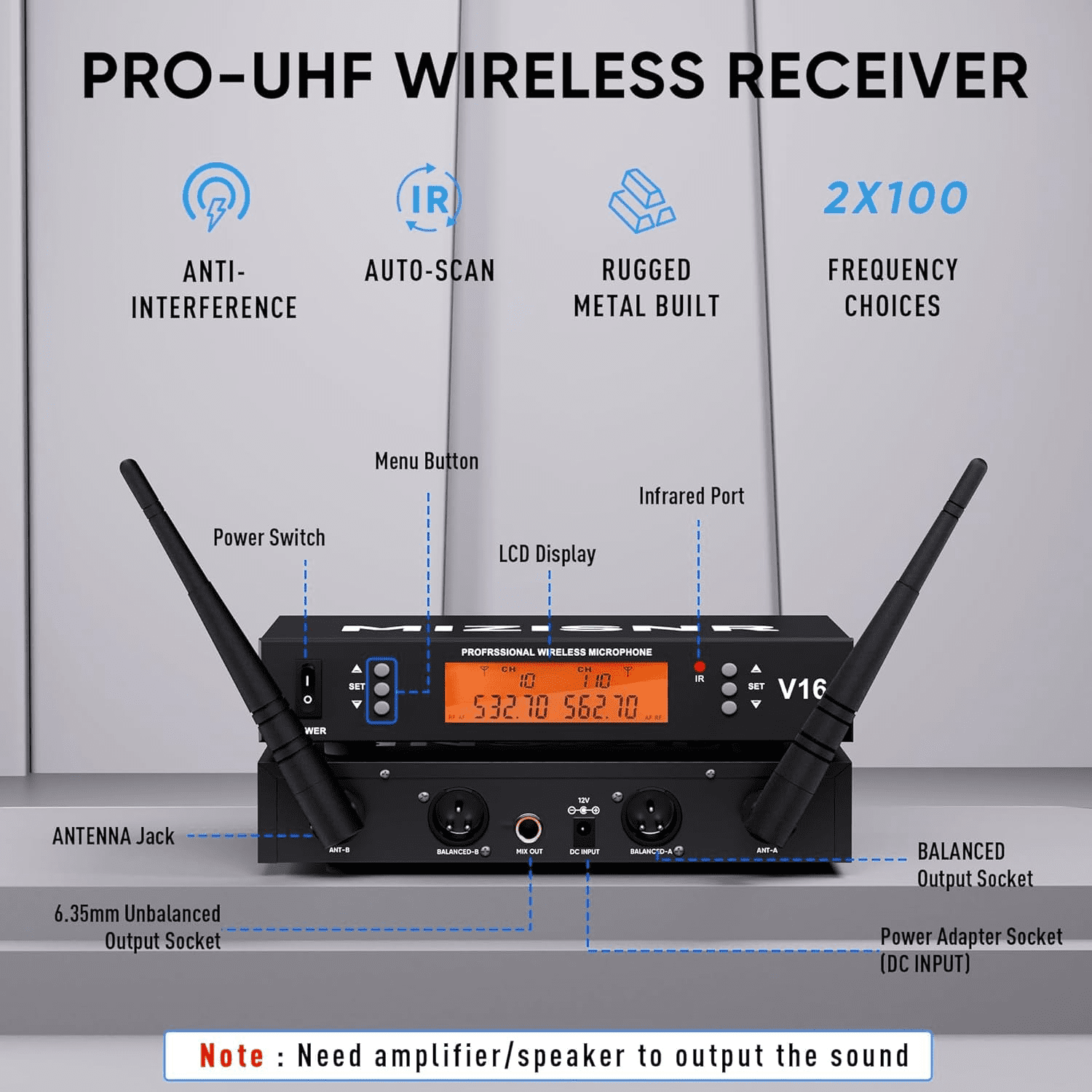 2 Channel Wireless Lapel Microphone, Set of 2 Headset & Lavalier Mics with 200 Adjustable Frequency UHF Metal Receiver, 300ft Range Microphone System for Church, Karaoke, Preaching, Wedding