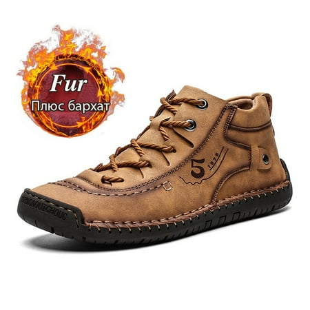 

Fashion Men Leather Boots Men s Warm Fur Snow Boots Winter Shoes High Quality Split Leather Comfortable Ankle Men Warm Boots 48