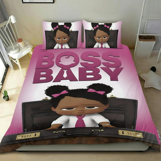 Bebé Jefe: Niña Africana Conjunto de sábanas temático, trío de piezas, cómodo y amigable con la piel, diseño único, regalo de decoración para el hogar para familiares, amigos y fans,135X200cm