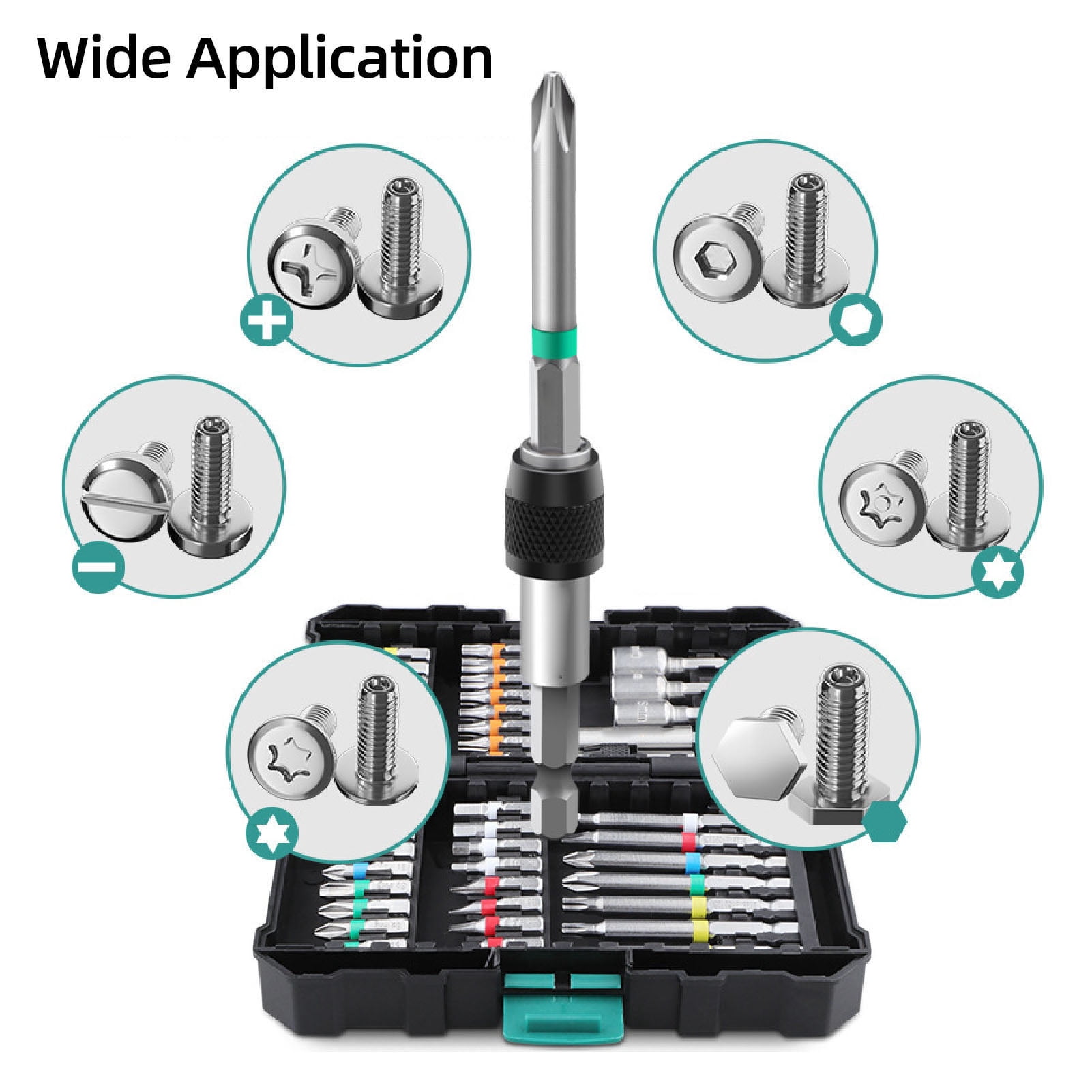M Buder 45-Piece Impact Driver Bit Set Alloy Steel Magnetic Screwdriver Bits with Storage Box 2.36 inches / 60 mm Extension Rod For Industrial Repair