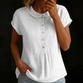 thumbnail image 5 of VBVC Women's Peter Pan Collar Short Sleeve Blouse, Ladies' Button Down Breathable Casual Top, Solid Color Loose Fit Work Shirt For Women,White,S-2XL, 5 of 7