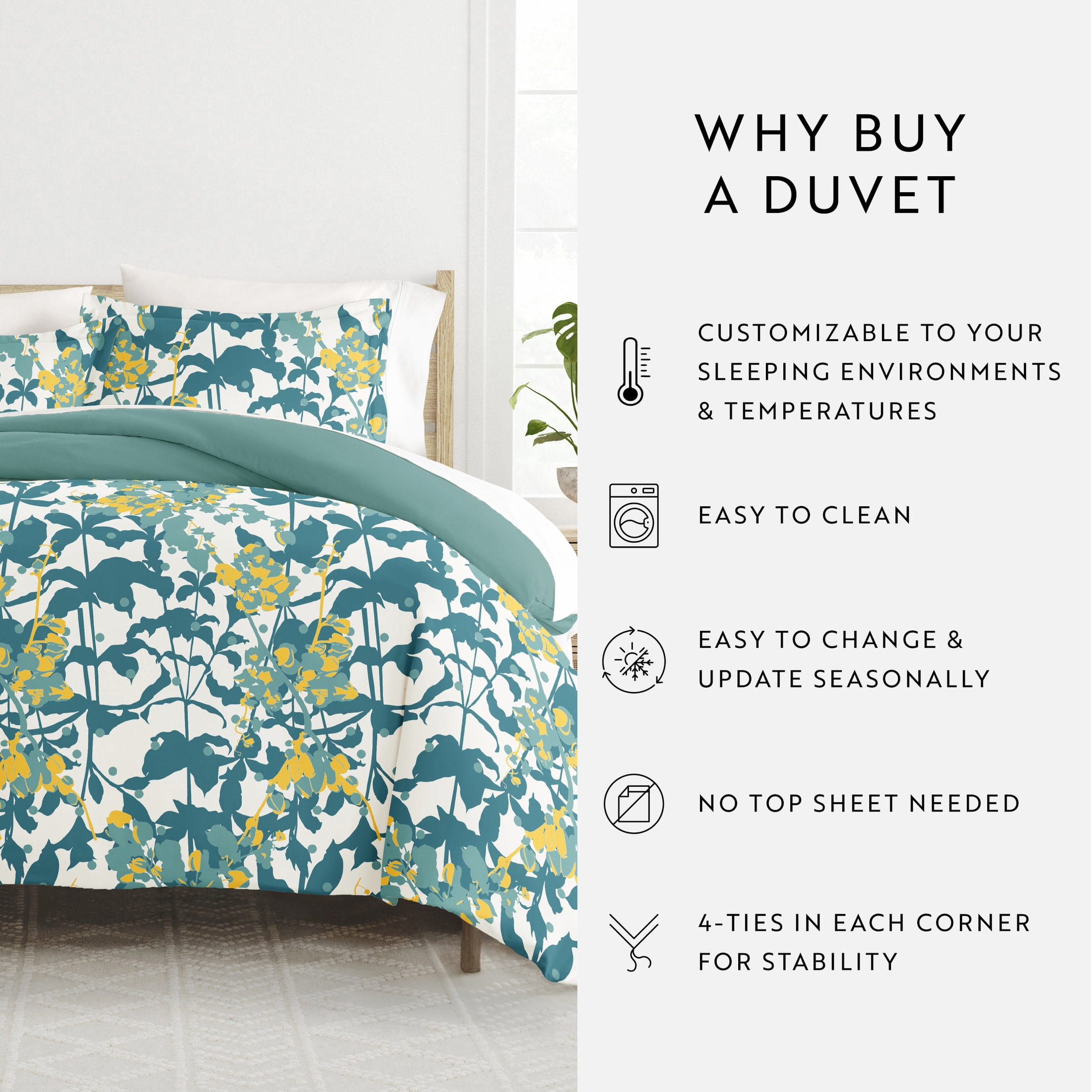 Noble Linens Teal Boho Flower Reversible 2-Piece Duvet Cover Set, Twin/Twin XL